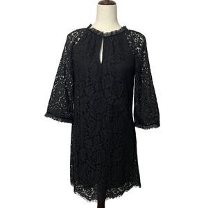 Velvet By Graham & Spencer Lace Shift Dress Julienne 3/4 Sleeve Womens XS Black